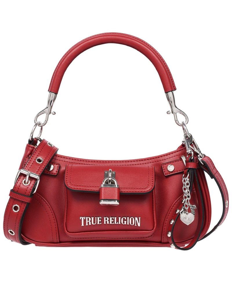 Women's Moto Shoulder Bag with Lock Pocket Charm – Convertible Shoulder and Crossbody Purse