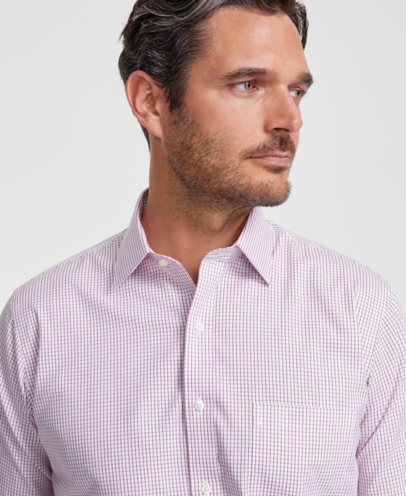 Men’s Regular Fit Non-Iron Spread Collar Check Pinpoint Dress Shirt