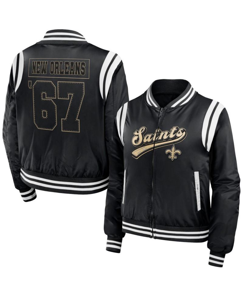 Women's Black New Orleans Saints Bomber Full-Zip Jacket