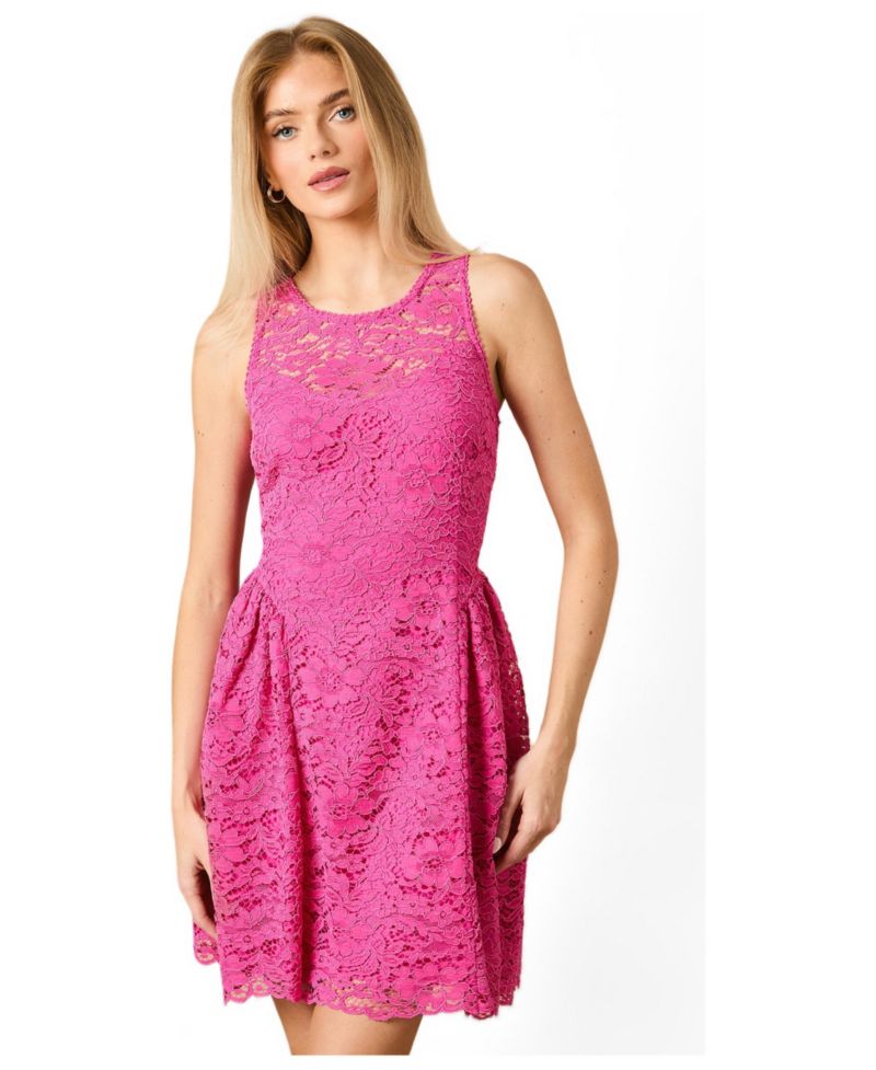 Women's High Neck Lace Detailed Mini Dress