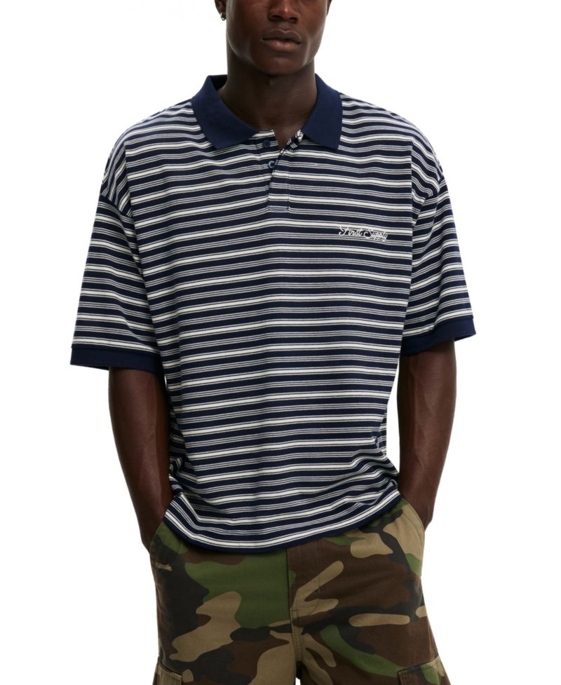 Men's Box Fit Regular-Fit Striped Polo Shirt