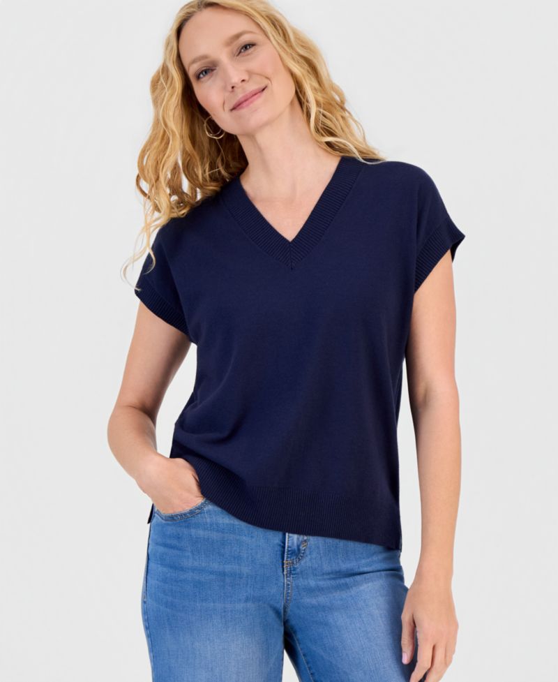 Petite Palomino Short-Sleeve V-Neck Lightweight Sweater