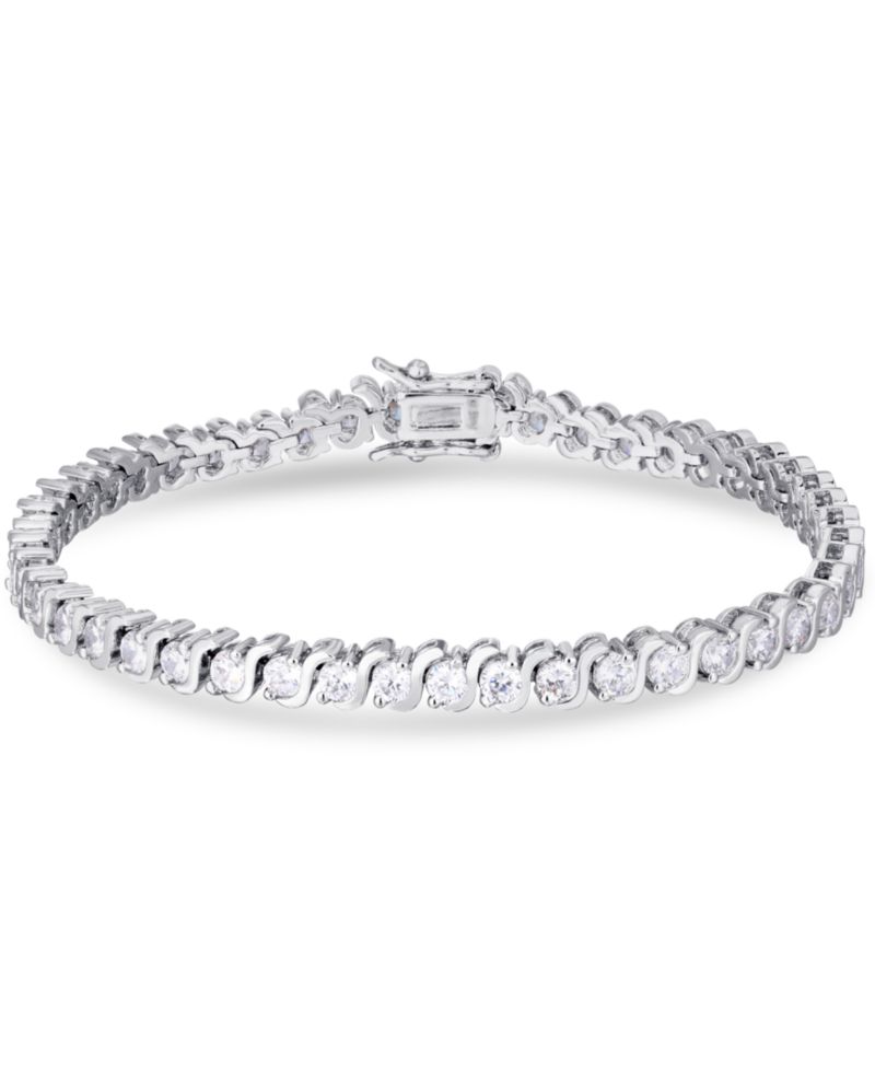 Cubic Zirconia "S" Link Line Bracelet in Silver Plate