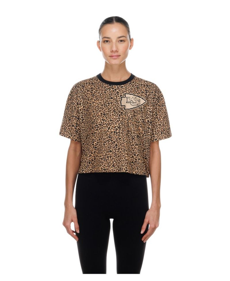 Women's Brown Kansas City Chiefs Mom & Me Leopard Boxy Cropped T-Shirt