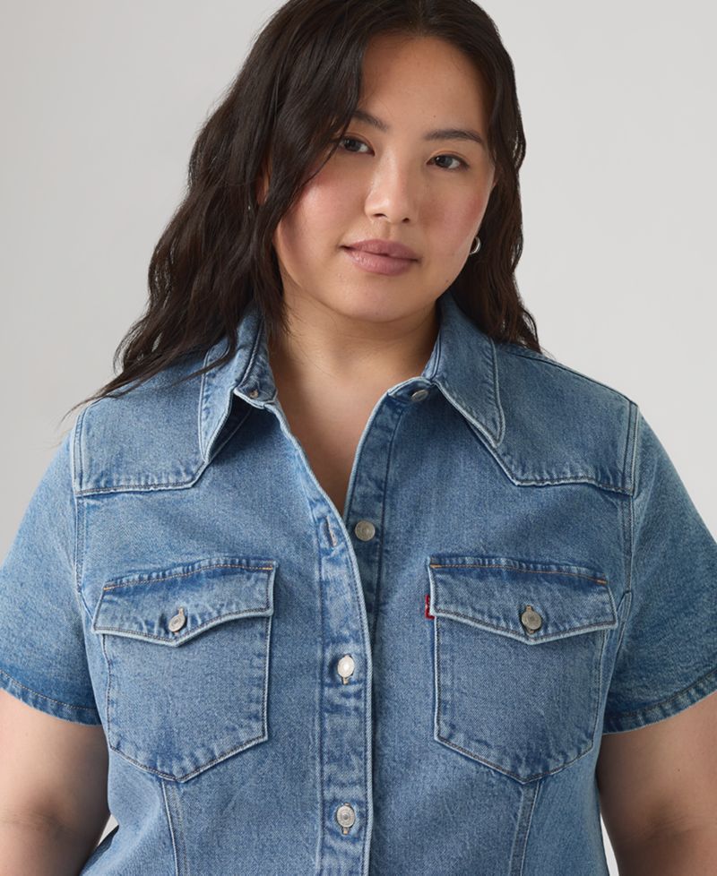 Plus Size Trace Western Short-Sleeve Collared Dress