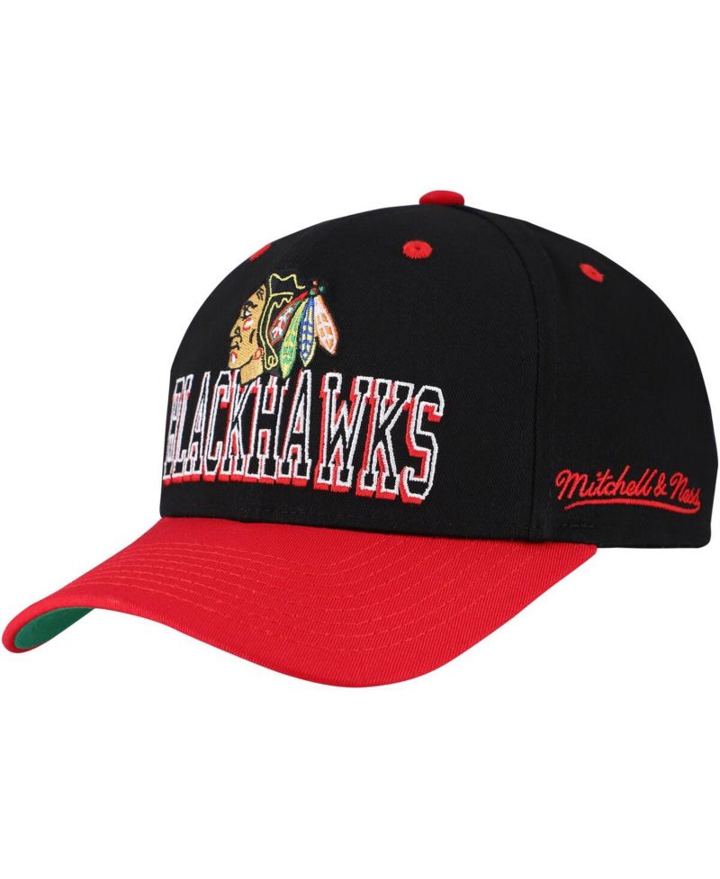 Men's Black/Red Chicago Blackhawks Backside Script Two-Tone Pro Crown Adjustable Hat