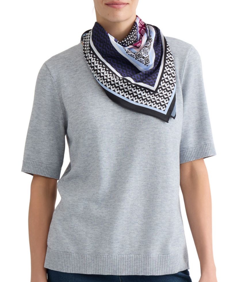 Petite Short-Sleeve Crewneck Knit Top with Scarf