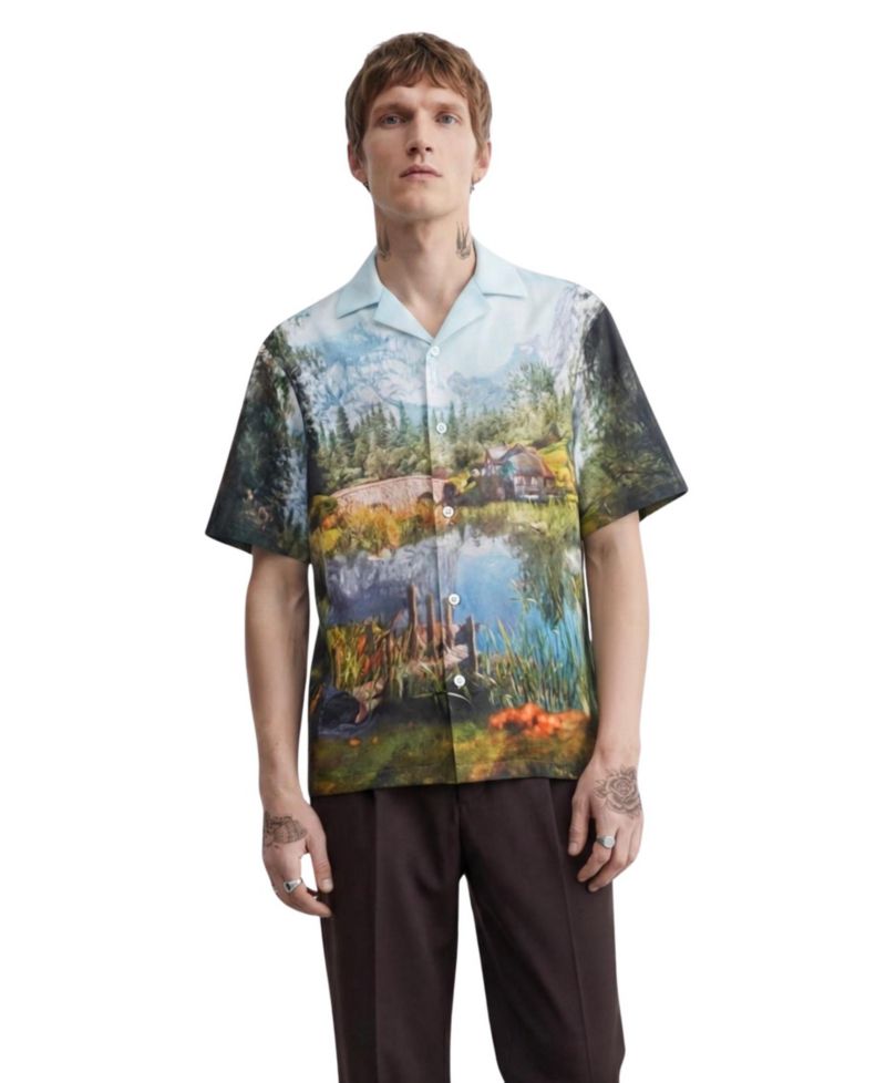 Men's Lorcan Landscape-Print Camp Collar Shirt