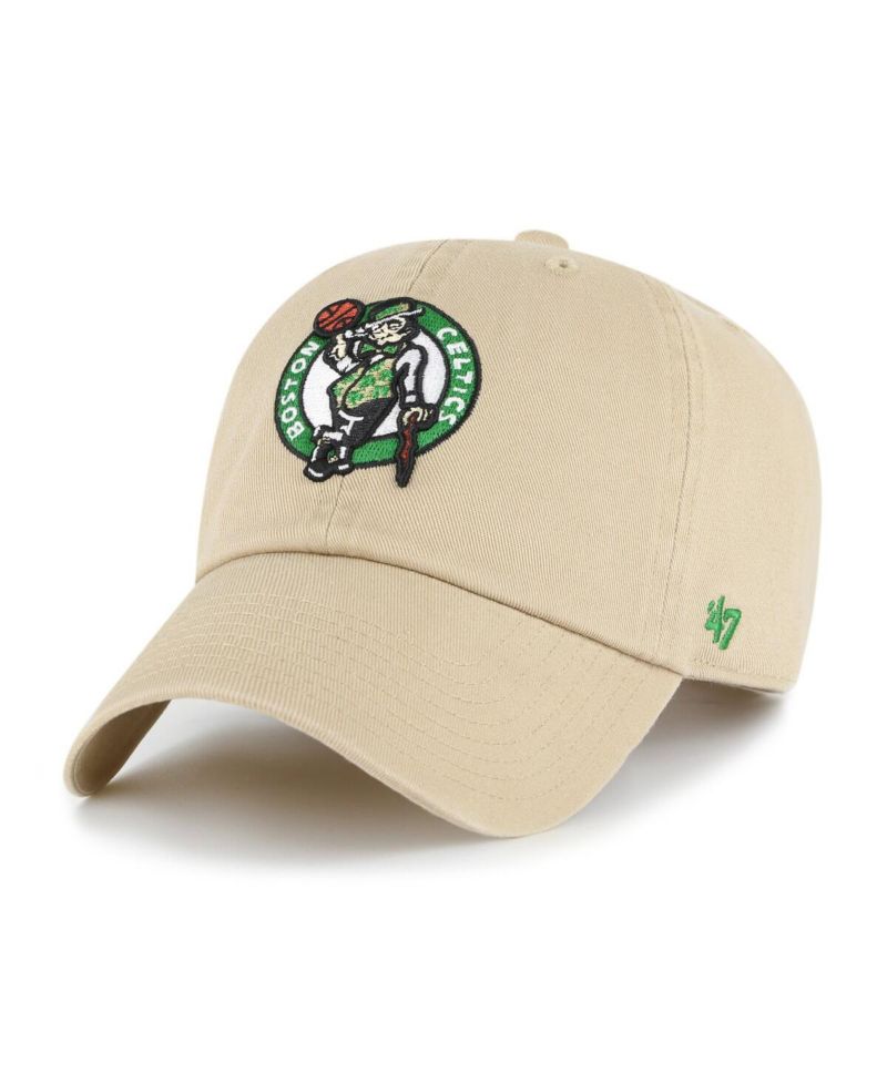 Men's Khaki Boston Celtics Logo Clean Up Adjustable Hat