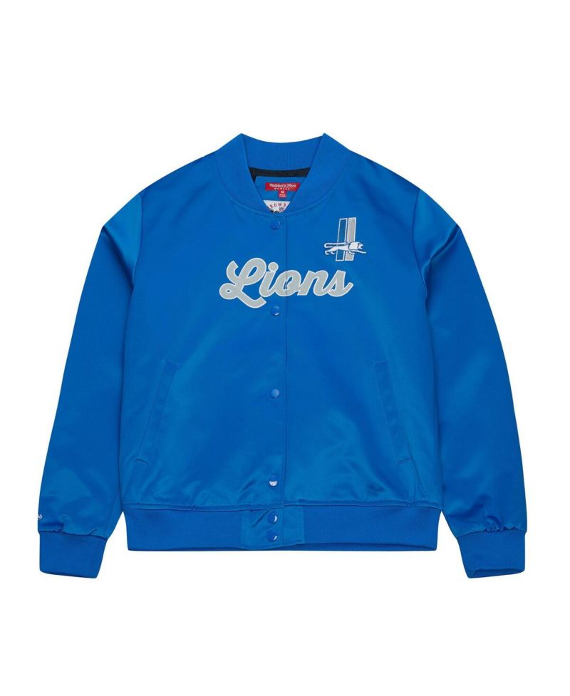 Women's Blue Detroit Lions Full-Snap Satin Jacket