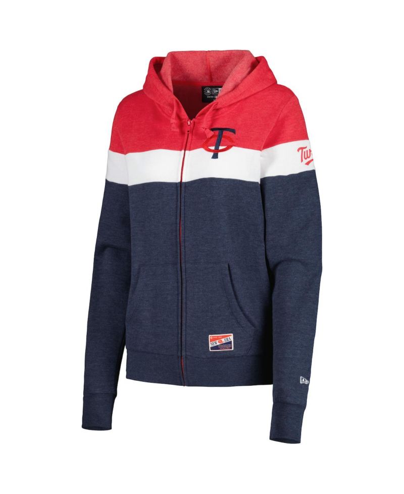 Women's Heather Navy Minnesota Twins Colorblock Full-Zip Hoodie Jacket
