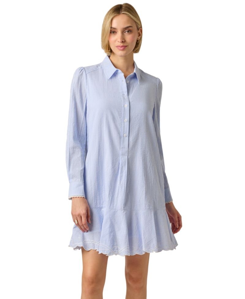 Women's Stripe Collared Shirt Shift Dress