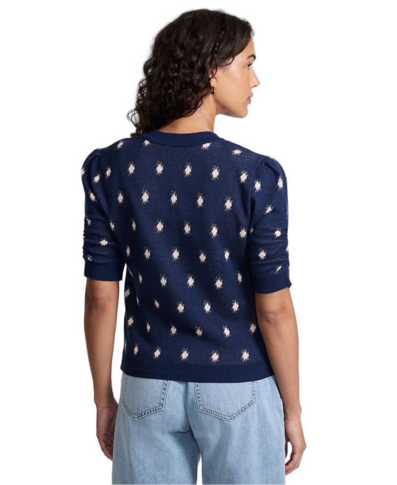 Women's Fitted Ruched Puff-Sleeve Cardigan