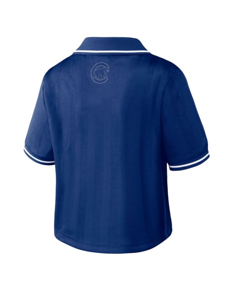 Women's Royal Chicago Cubs Cropped V-Neck Polo Shirt