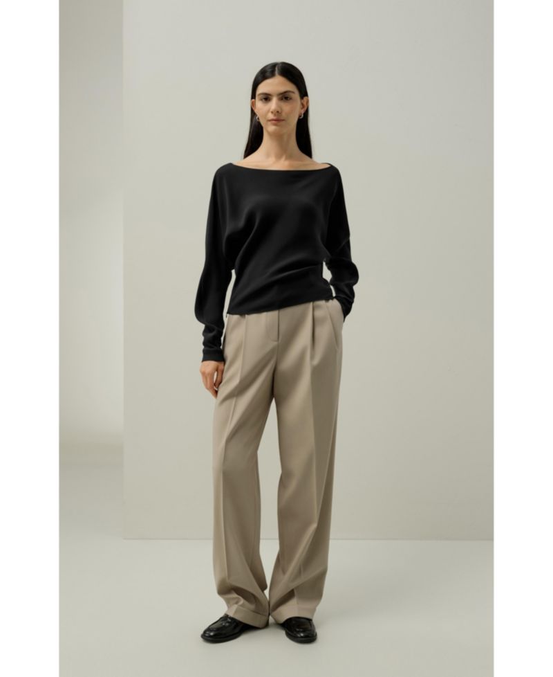 Women's Long Sleeve Gathered Silk Top