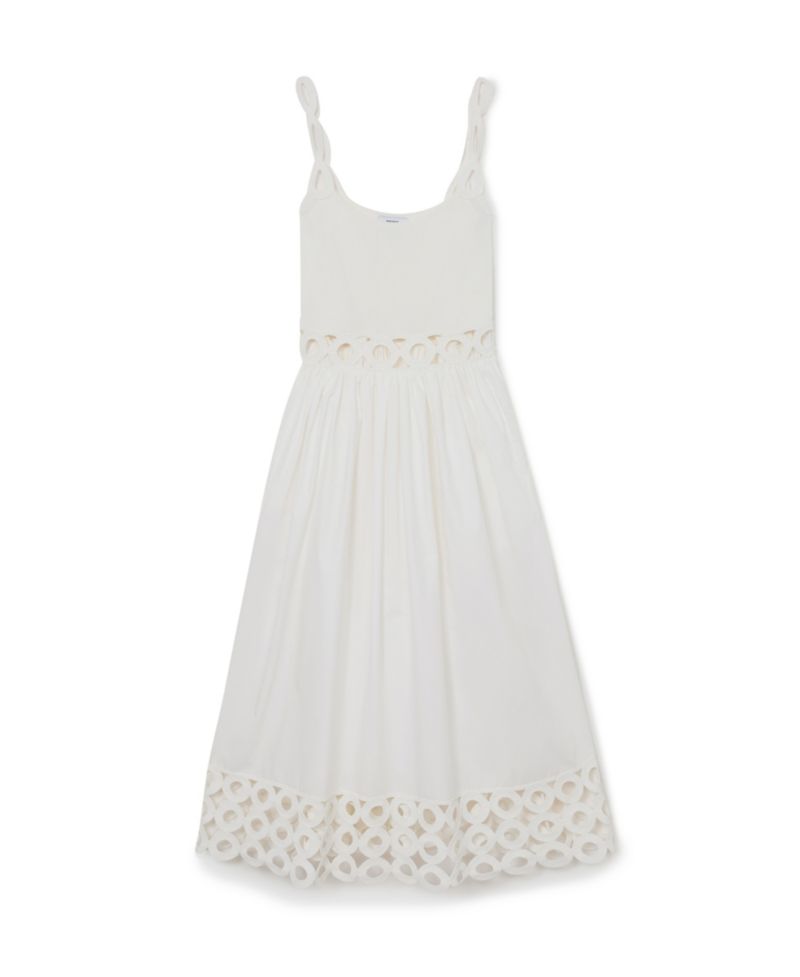 Women's Rib-Knit Woven Mix Cut-Out Midi Dress