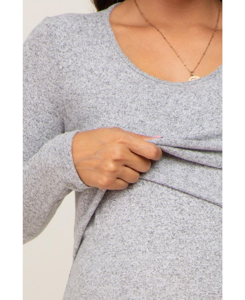 Women's Heather Grey Brushed Knit Long Sleeve Wrap Nursing Dress