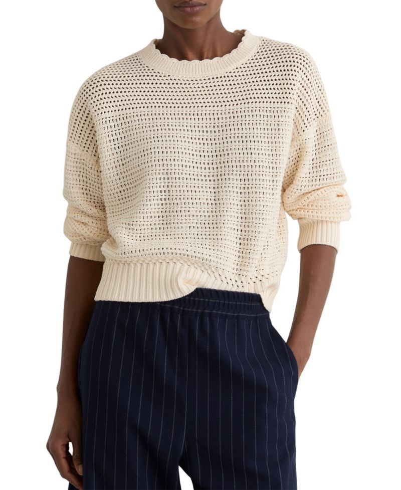 Women's Cotton Open-Stitch Crewneck Jumper