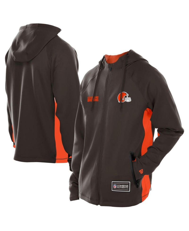 Men's Brown Cleveland Browns Combine Authentic Raglan Scuba Full-Zip Hoodie