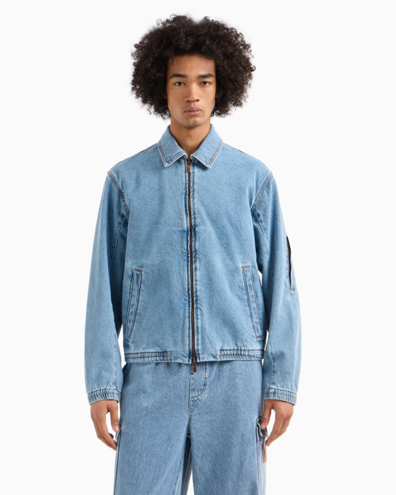 Men's Full-Zip Denim Bomber Jacket