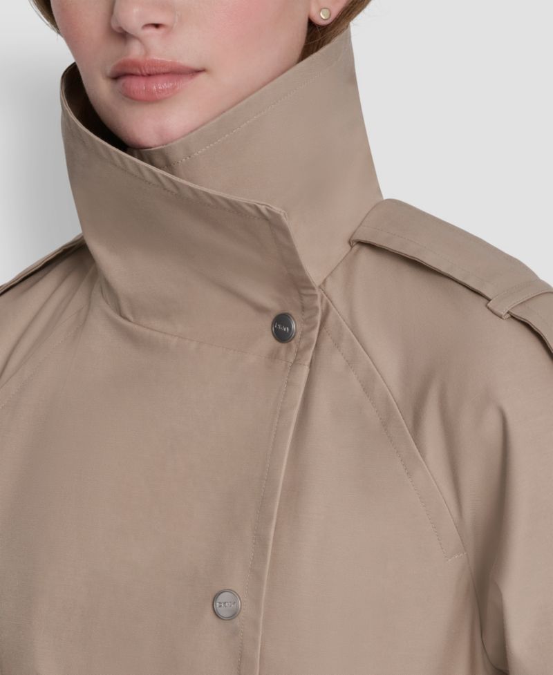 Women's Belted Funnel Collar Long Trench Coat