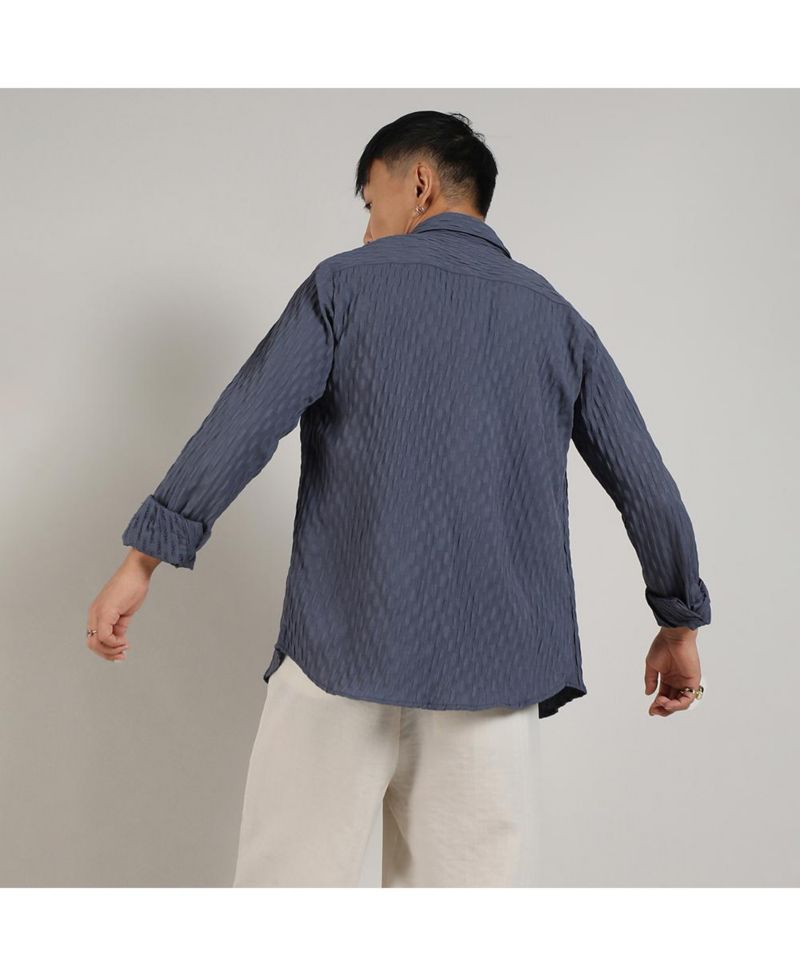 Men's Prussian Blue Crinkled-Weave Shirt