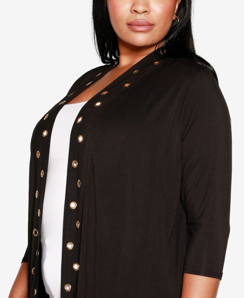 Plus Size Grommet-Trim Duster Cardigan Sweater