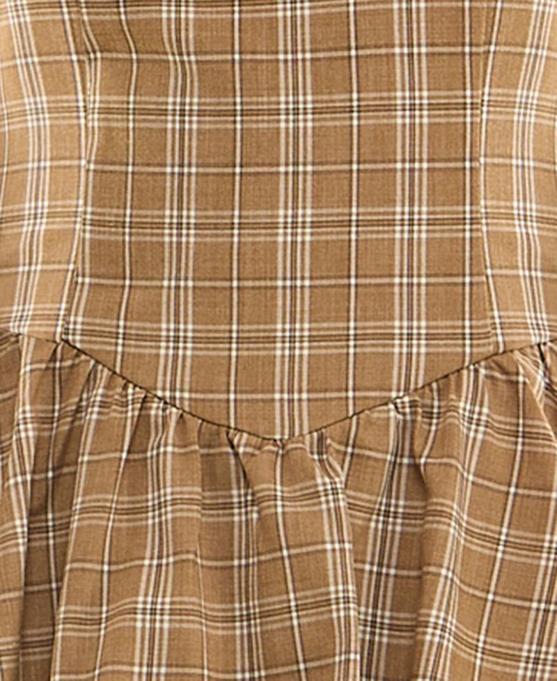Juniors' Sweetheart Neck Lace Trim Plaid Mini Dress