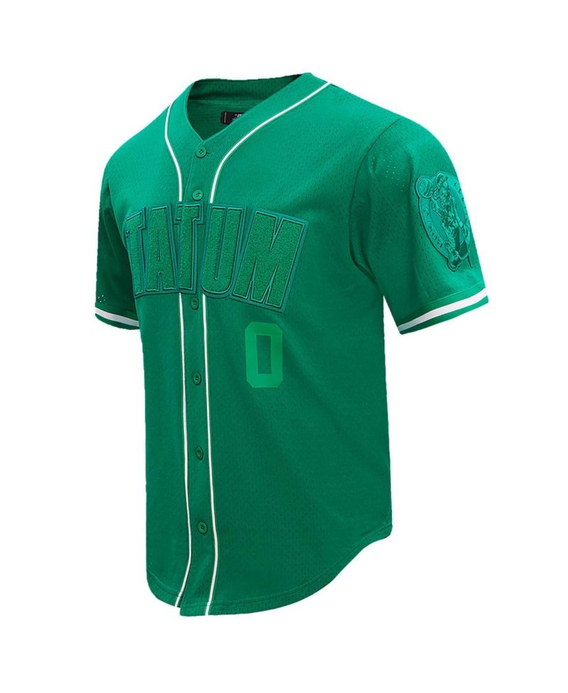 Men's Jayson Tatum Kelly Green Boston Celtics Triple Tonal Mesh Button-Up Top