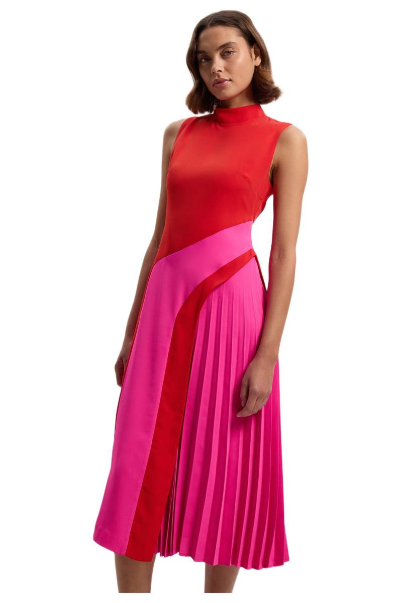 Women's Sculptural High-Neck Pleated Midi Dress