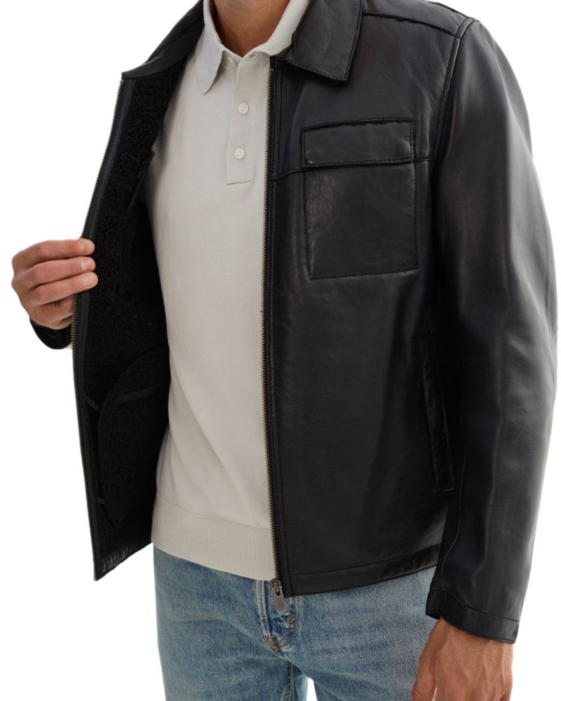 Men's Capp Leather Shirt Jacket with Bonded Faux Shearling