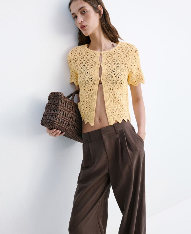 Women's Scalloped Open-Knit Cardigan