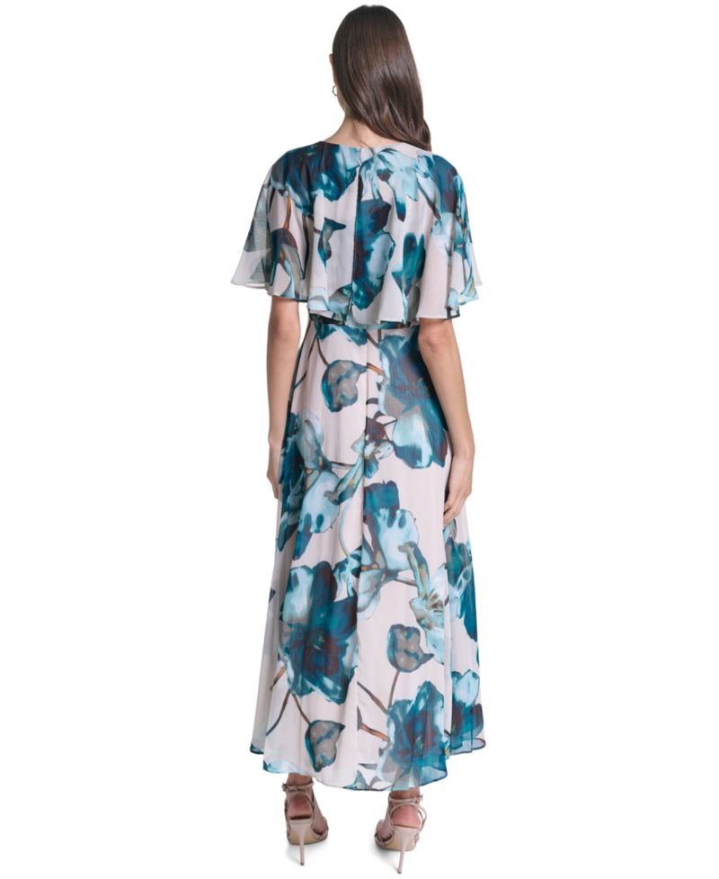 Women's Floral Flutter-Sleeve A-Line Dress