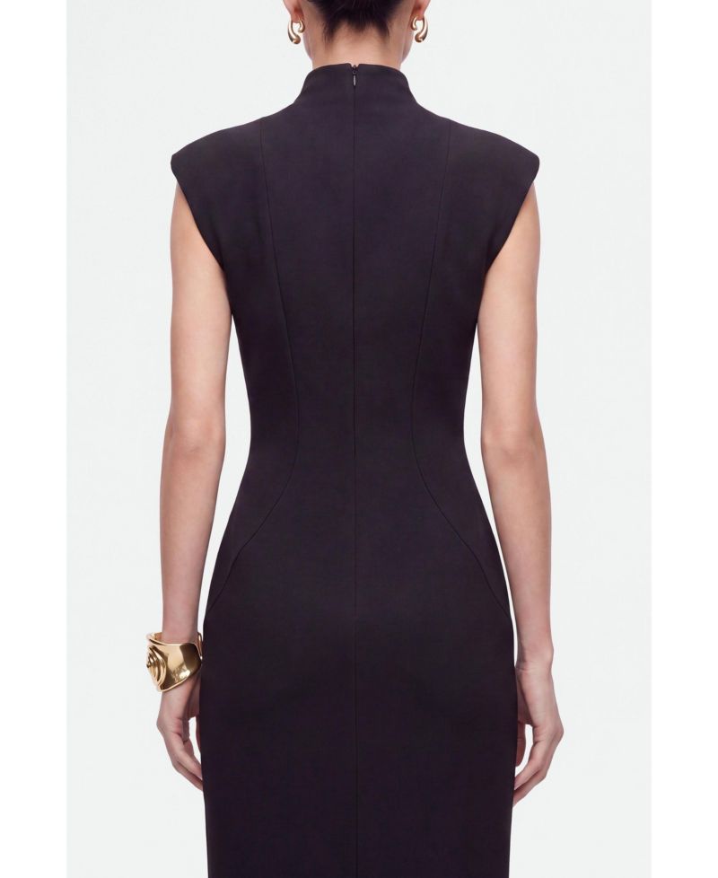 Women's Padded Shoulder Button Detail Maxi Dress