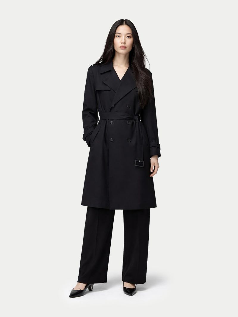 Women's Double Breasted Cashmere Trench Coat Black