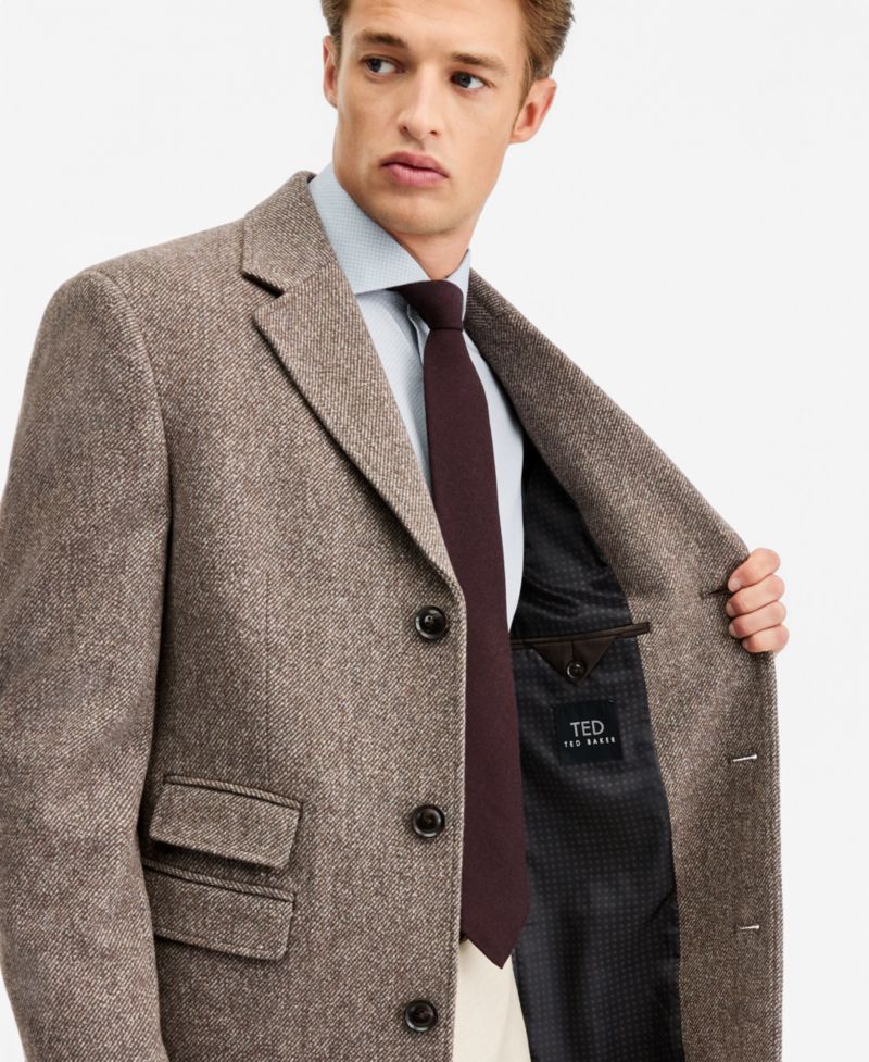 Men's Modern-Fit Taupe Mix Melange Overcoat