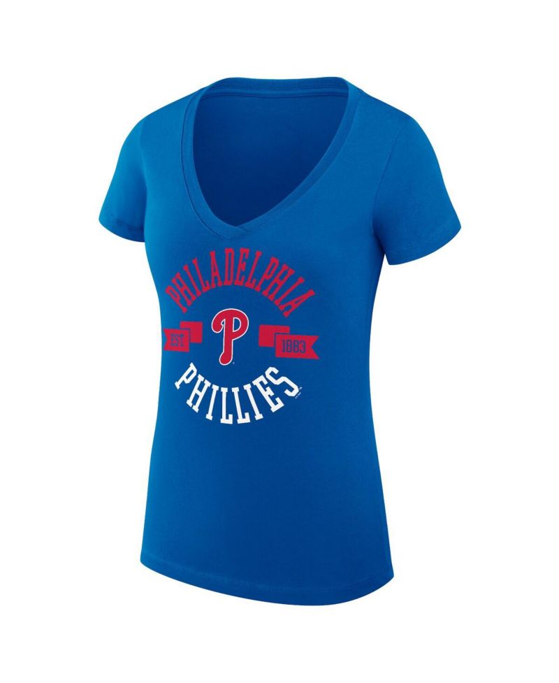Women's Royal Philadelphia Phillies Super-Slim Fit Lightweight City Graphic V-Neck T-Shirt