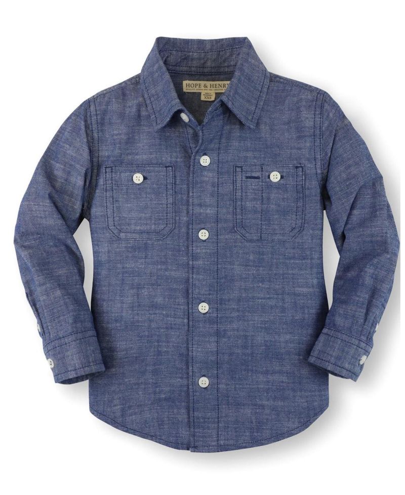 Little and Big Boys' 5- 7 Organic Long Sleeve Chambray Shirt