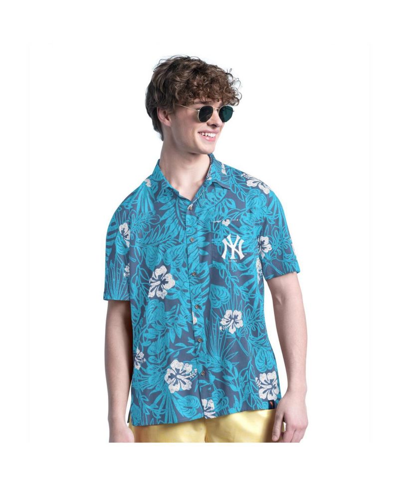 Men's Navy New York Yankees Palm Shade Party Button-Up Shirt