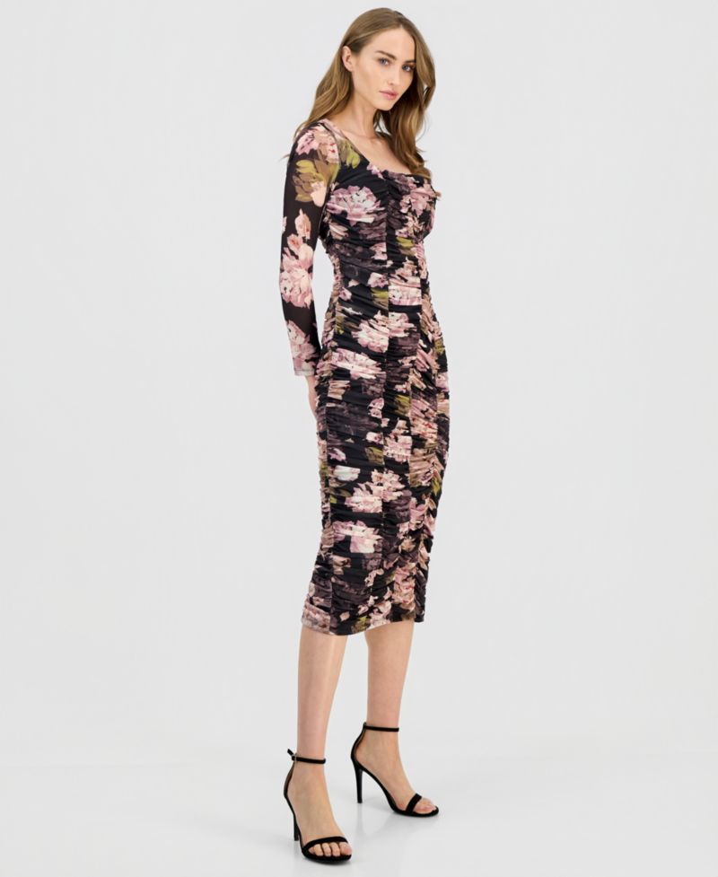 Women's Square-Neck Ruched Midi Dress