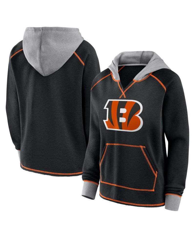 Women's Black Cincinnati Bengals Boom Fleece Pullover V-Neck Hoodie
