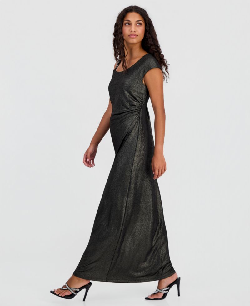 Petite Jacquard Asymmetric Dolman-Sleeve Sheath Dress