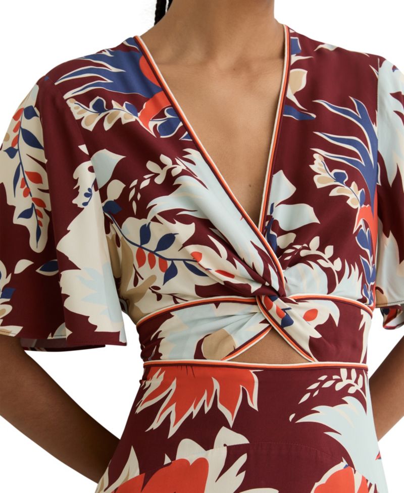 Women's Asha Floral-Print Cut-Out Midi Dress