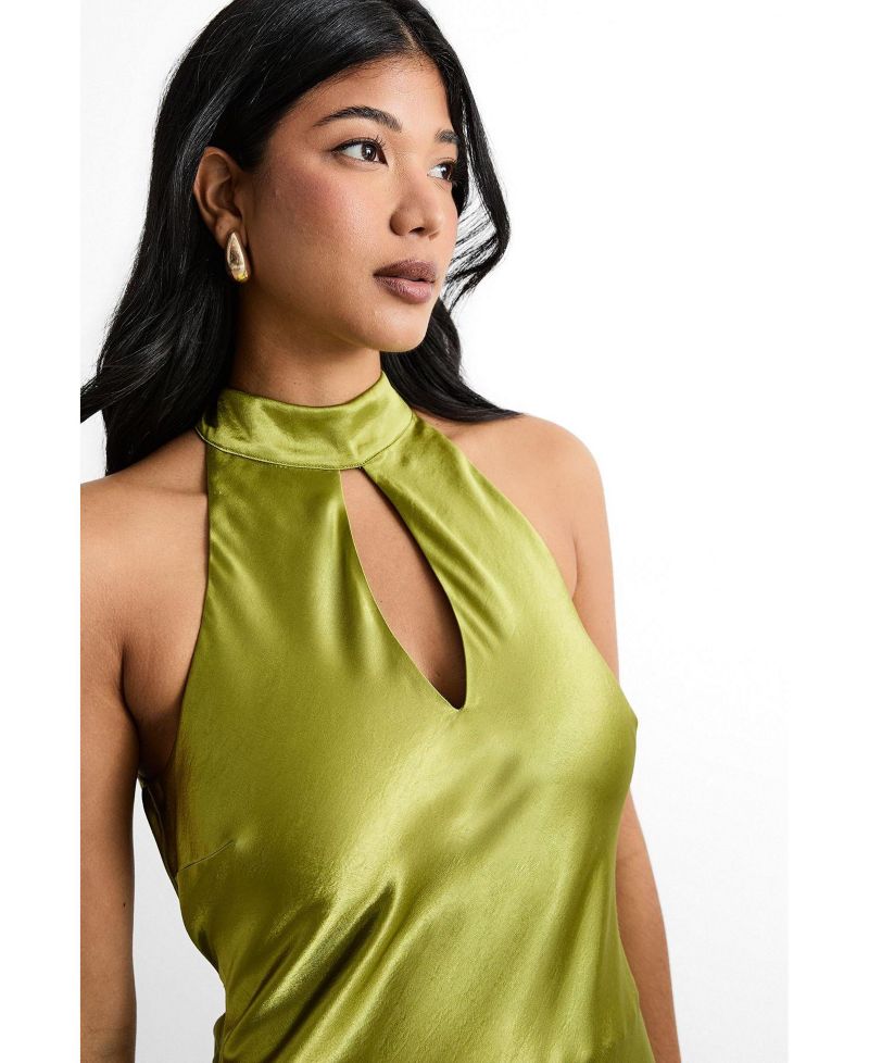 Women's Satin Cowl-Neck Maxi Dress