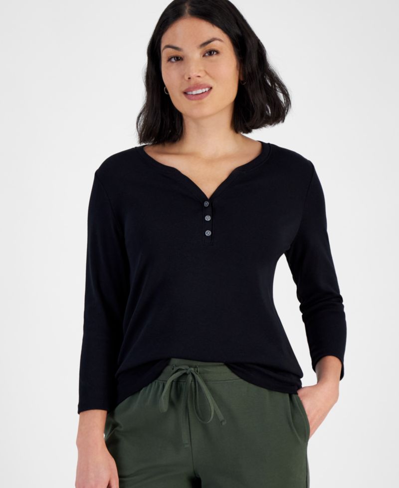 Plus Size 3/4-Sleeve Henley Tee