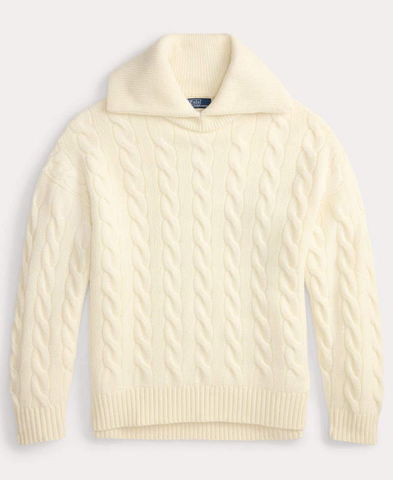 Women's Cable-Knit Shawl-Collar Oversized Sweater