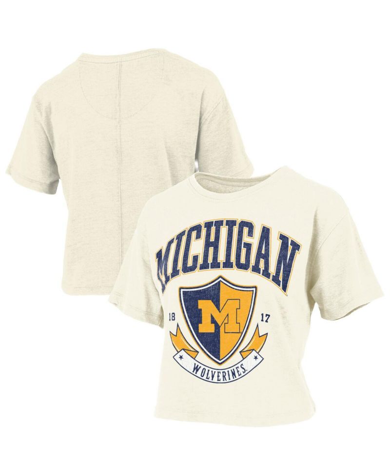 Women's Cream Michigan Wolverines Buckler Vintage Cropped T-Shirt