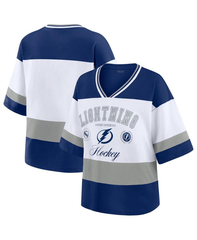 Women's Blue/White Tampa Bay Lightning Football T-Shirt