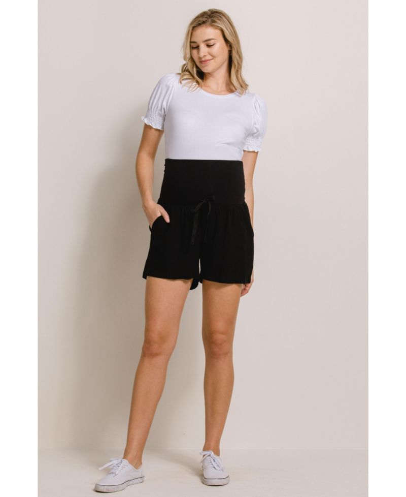 Maternity Relaxed Over-the-Belly Pull-On Shorts with Pockets
