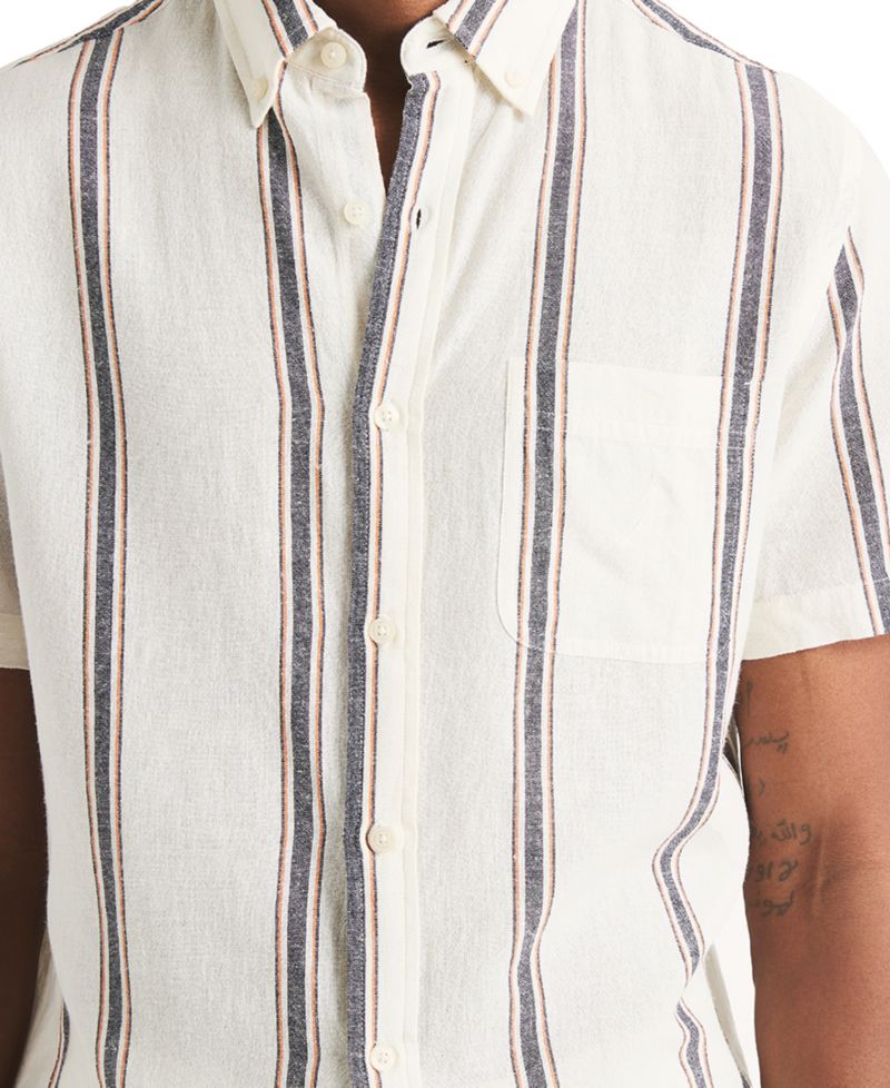 Men's Short Sleeve Striped Linen Blend Button-Down Shirt